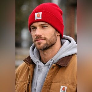 Carhartt A18 Red Beanie Watch Hat  Canada Classic OG Logo Cuffed New men